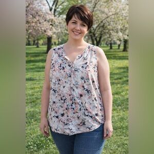 Liz Claiborne Floral Sleeveless Blouse - Pink and Black